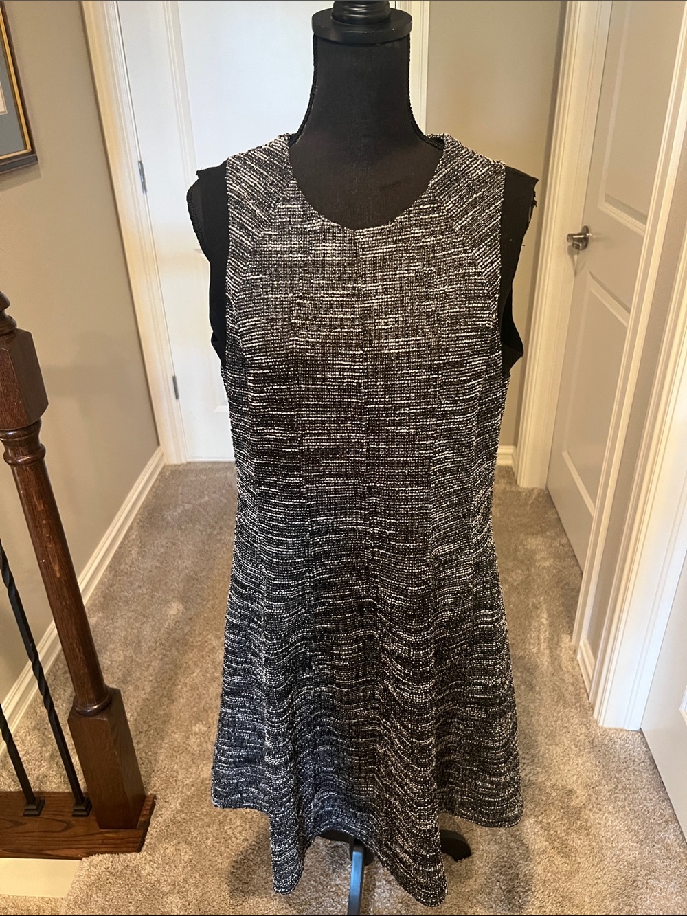 Cato Black & White Textured Sleeveless A-Line Midi Dress